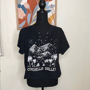 Love Peace and Lazy Days Coachella Valley Black Graphic Tee Top Size XL NEW